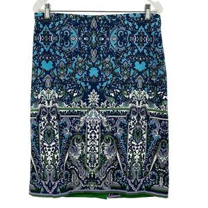 Talbots Paisley Pencil Skirt Womens 8 Blue Green Purple Career Cotton Stretch